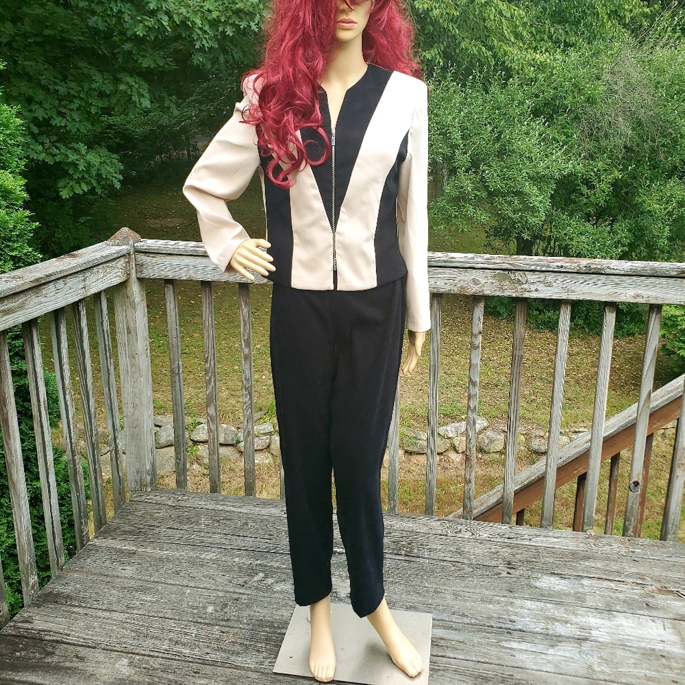 Amanda Smith Petites Dresses 2 pc Suit Jacket & Pants Black & Cream Size 8P - Picture 13 of 16